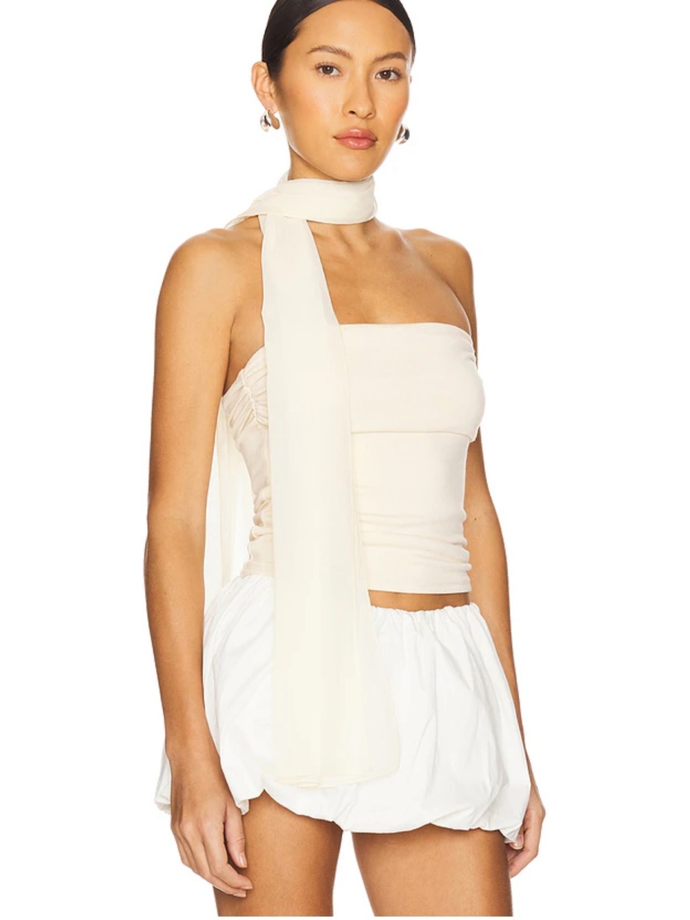 Strapless Cream Bandeau Top with Scarf